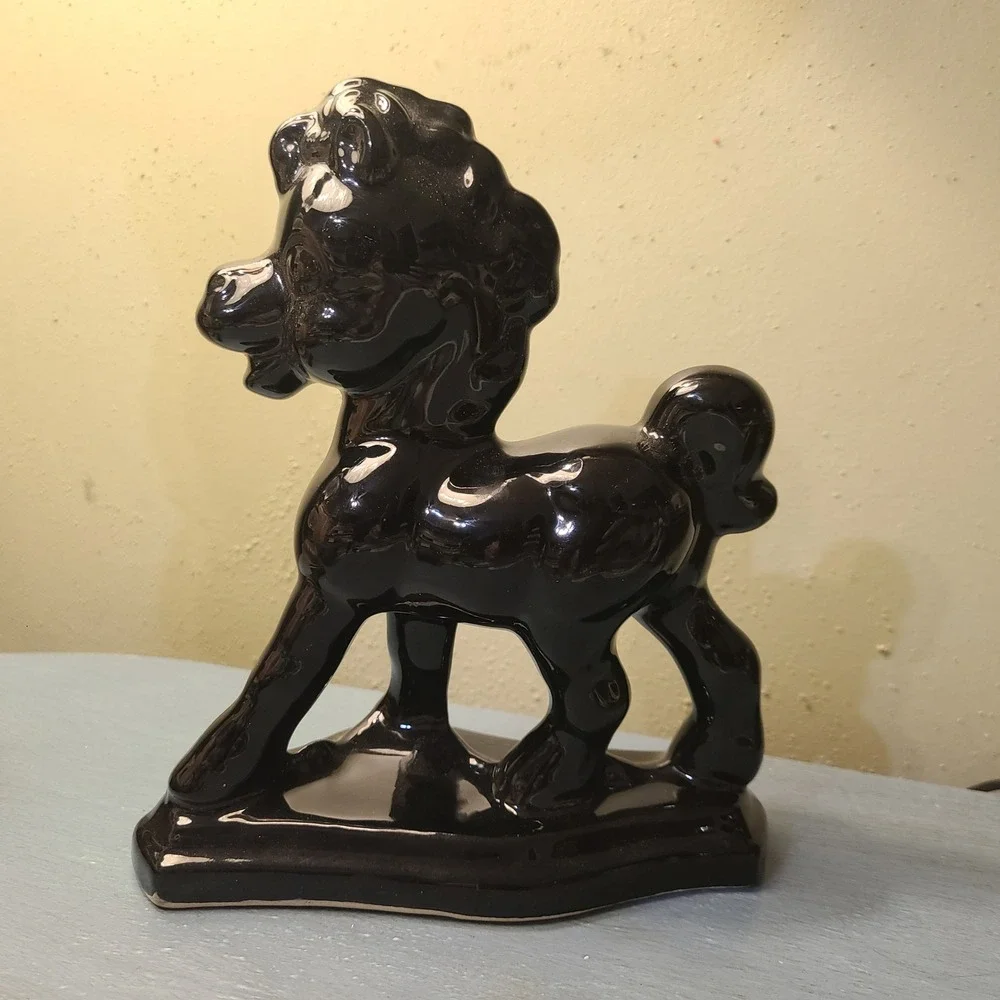 Vtg Black MCM Mid Century Modern Ceramic Pony Glossy Glaze Rempel Horse Figurine